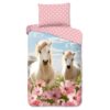 Good Morning Kinderdekbedovertrek Paarden met bloemen Roze - 140x200/220 cm - Katoen