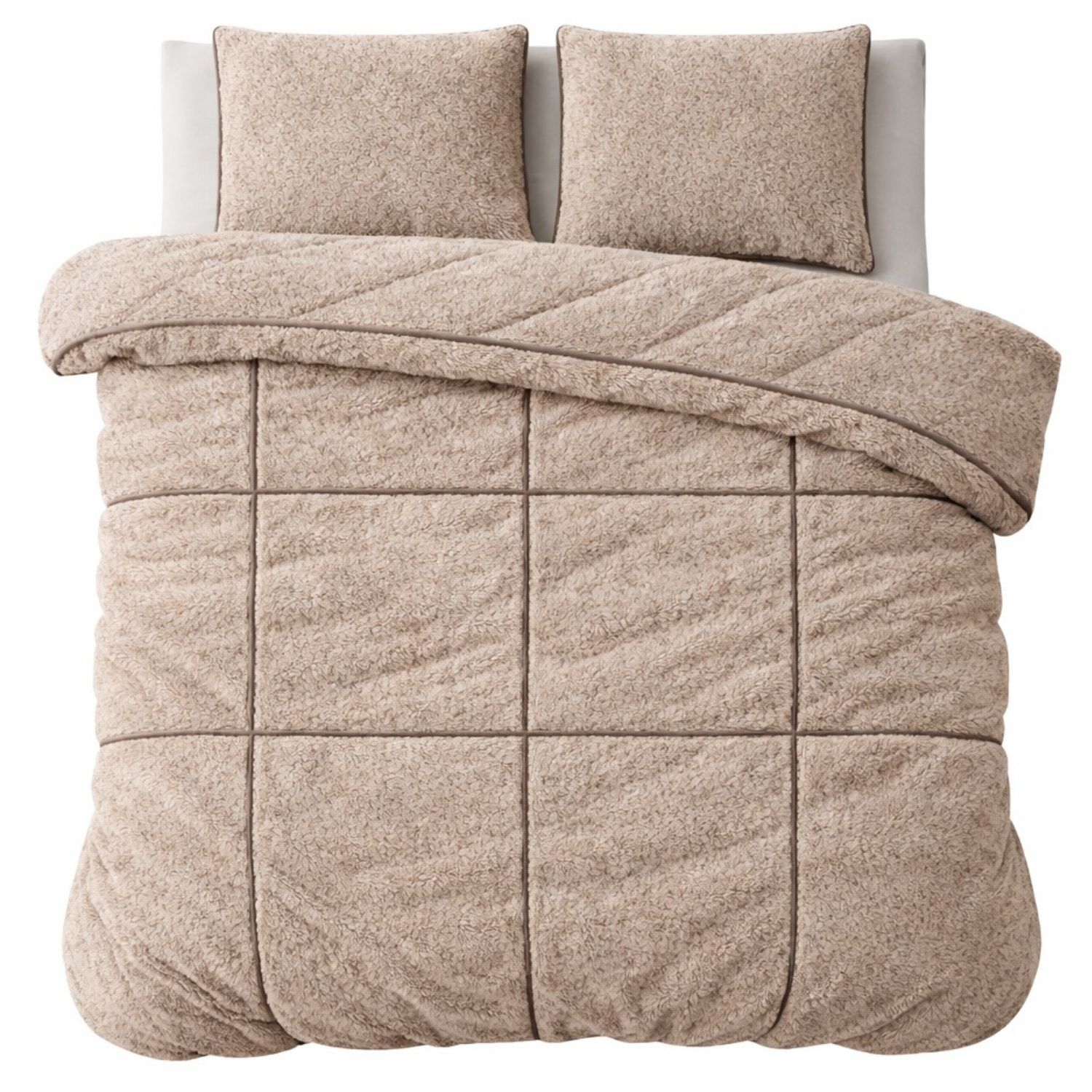 Sleeptime Teddy Trim Dekbedovertrek - 240x200/220 - Taupe